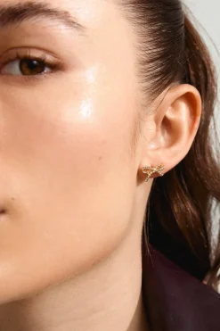 Pilgrim Catharina Small EOL Crystal Gold Bow Stud Earrings