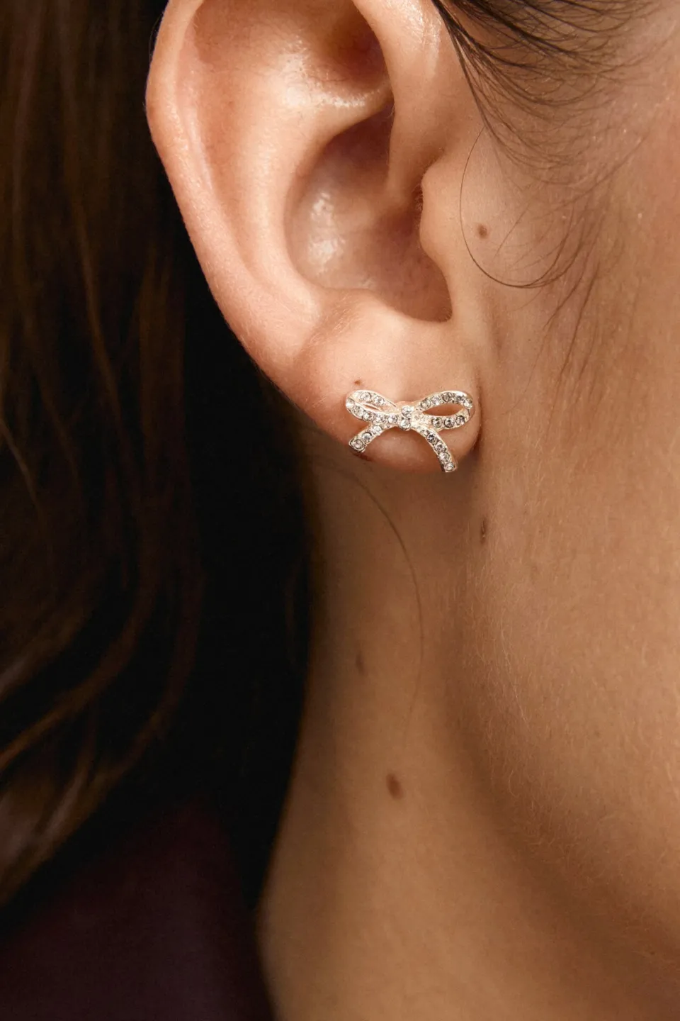 Pilgrim Catharina Small EOL Crystal Silver Bow Stud Earrings