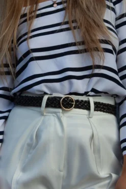 Loop Leather Catrina Black Braided Leather with Gold Circle Buckle Belt