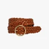 Loop Leather Catrina Brown Braided Leather with Gold Circle Buckle Belt