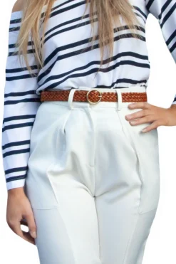 Loop Leather Catrina Brown Braided Leather with Gold Circle Buckle Belt