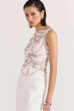 Staple The Label Celeste Beige Floral Mesh Top