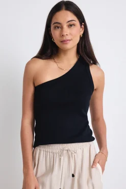 Stories be Told Celestial Black Rib One Shoulder Tank