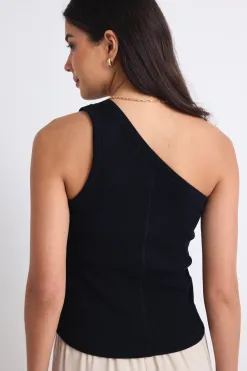Stories be Told Celestial Black Rib One Shoulder Tank