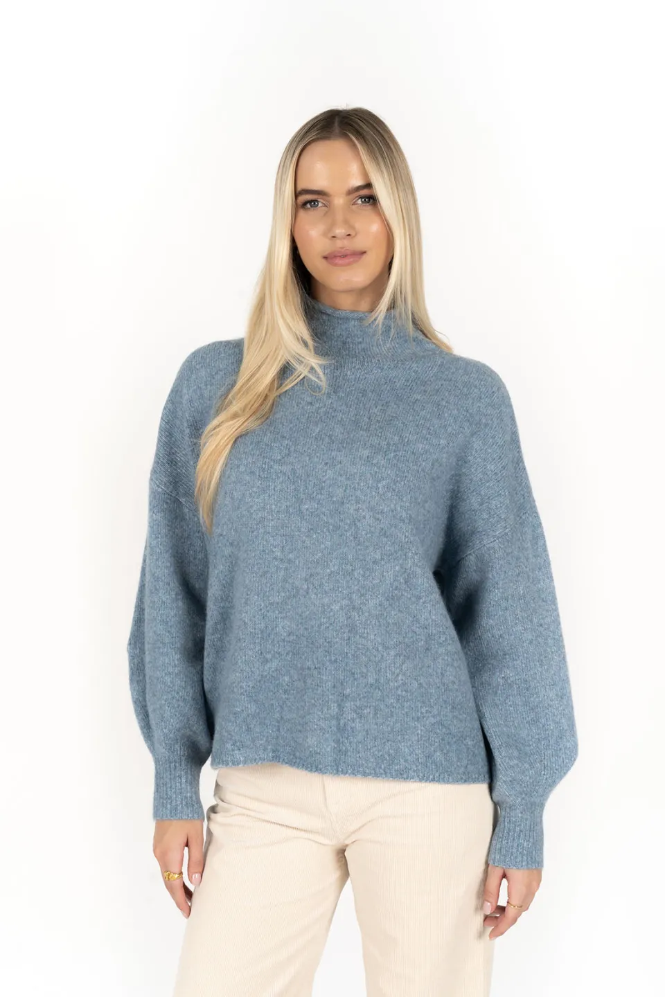 Humidity Lifestyle Chantae Blue High Neck Knit Jumper