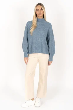 Humidity Lifestyle Chantae Blue High Neck Knit Jumper