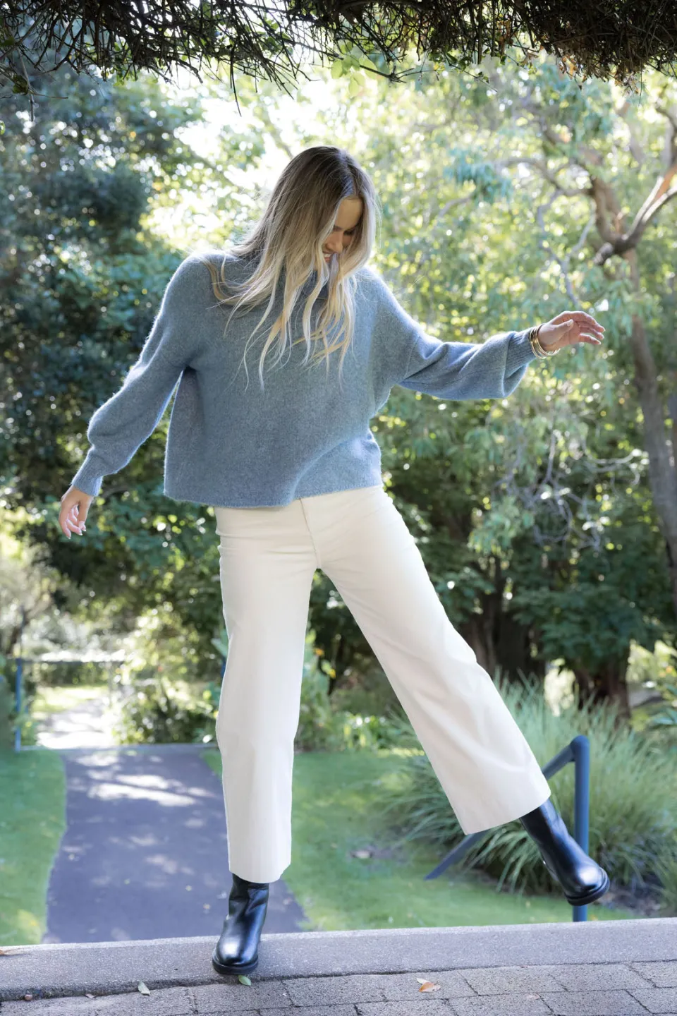 Humidity Lifestyle Chantae Blue High Neck Knit Jumper