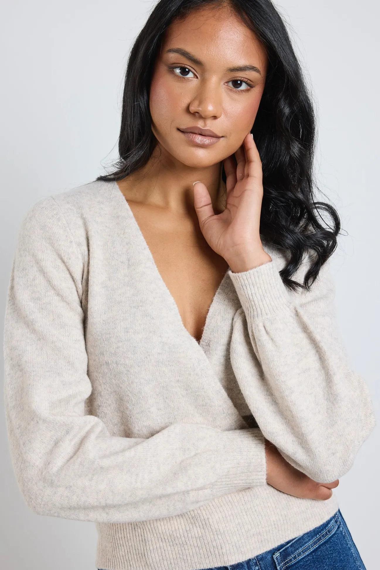Ivy + Jack Charm Oat Marle Wrap Knit Jumper