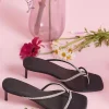 Solsana Chrissy Black Crystal Thin Strap Mule Heel