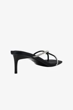 Solsana Chrissy Black Crystal Thin Strap Mule Heel