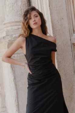 Stories be Told Classified Black Off Shoulder Tuck Maxi Dress