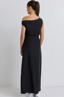Stories be Told Classified Black Off Shoulder Tuck Maxi Dress