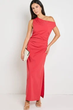 Stories be Told Classified Cherry Off Shoulder Tuck Maxi Dress