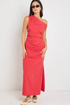 Stories be Told Classified Cherry Off Shoulder Tuck Maxi Dress
