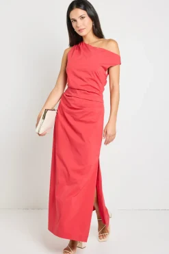 Stories be Told Classified Cherry Off Shoulder Tuck Maxi Dress