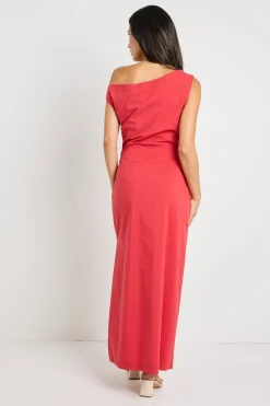 Stories be Told Classified Cherry Off Shoulder Tuck Maxi Dress