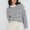 Among the Brave Clear Breton White Black Stripe Crew Neck Jumper
