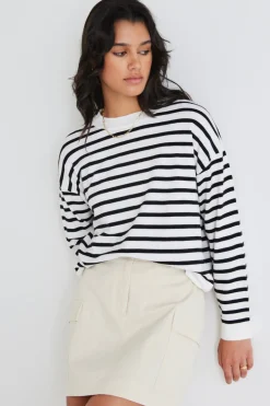 Among the Brave Clear Breton White Black Stripe Crew Neck Jumper