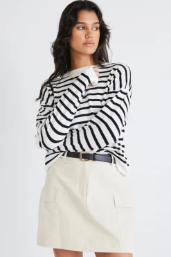 Among the Brave Clear Breton White Black Stripe Crew Neck Jumper