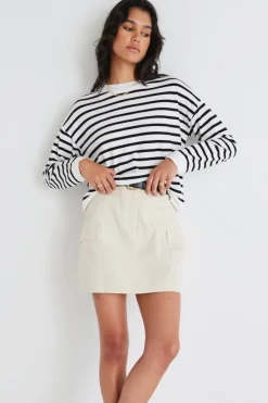 Among the Brave Clear Breton White Black Stripe Crew Neck Jumper