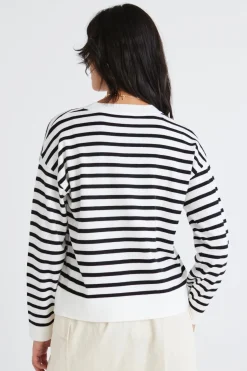 Among the Brave Clear Breton White Black Stripe Crew Neck Jumper