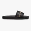 Solsana Cleo Black Leather Slide with Gold Charms