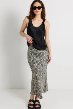 Among the Brave Cleo Geometric Satin Bias Cut Midi Skirt