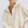 Ivy + Jack Clover Ivory Zip Front Cable Knit Jumper