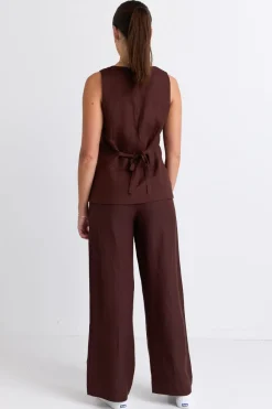 RE:UNION Label Coastal Chocolate Linen Longline Crew Vest