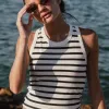 RE:UNION Label Cobble White Black Stripe Rib Cutaway Tank