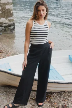 RE:UNION Label Cobble White Black Stripe Rib Cutaway Tank