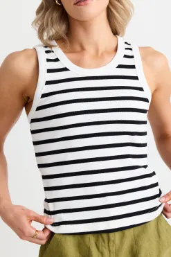 RE:UNION Label Cobble White Black Stripe Rib Cutaway Tank