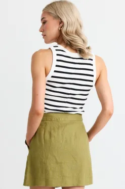 RE:UNION Label Cobble White Black Stripe Rib Cutaway Tank