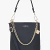 Saben Coco Black Leather Bucket Bag with Gold Chain Detailing