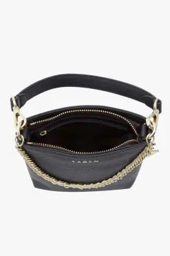 Saben Coco Black Leather Bucket Bag with Gold Chain Detailing