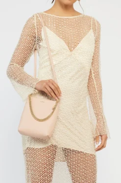 Saben Coco Blush Leather Bucket Bag with Gold Chain