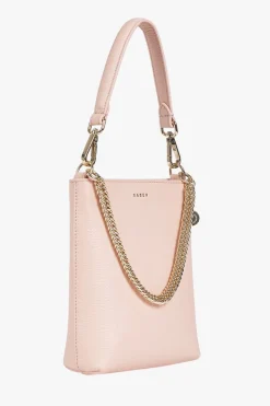 Saben Coco Blush Leather Bucket Bag with Gold Chain
