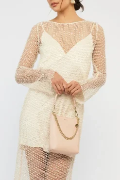 Saben Coco Blush Leather Bucket Bag with Gold Chain