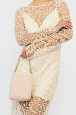 Saben Coco Blush Leather Bucket Bag with Gold Chain