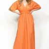 Leo + Be Commodore Orange SS Midi Dress