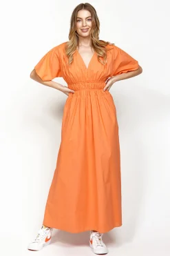 Leo + Be Commodore Orange SS Midi Dress