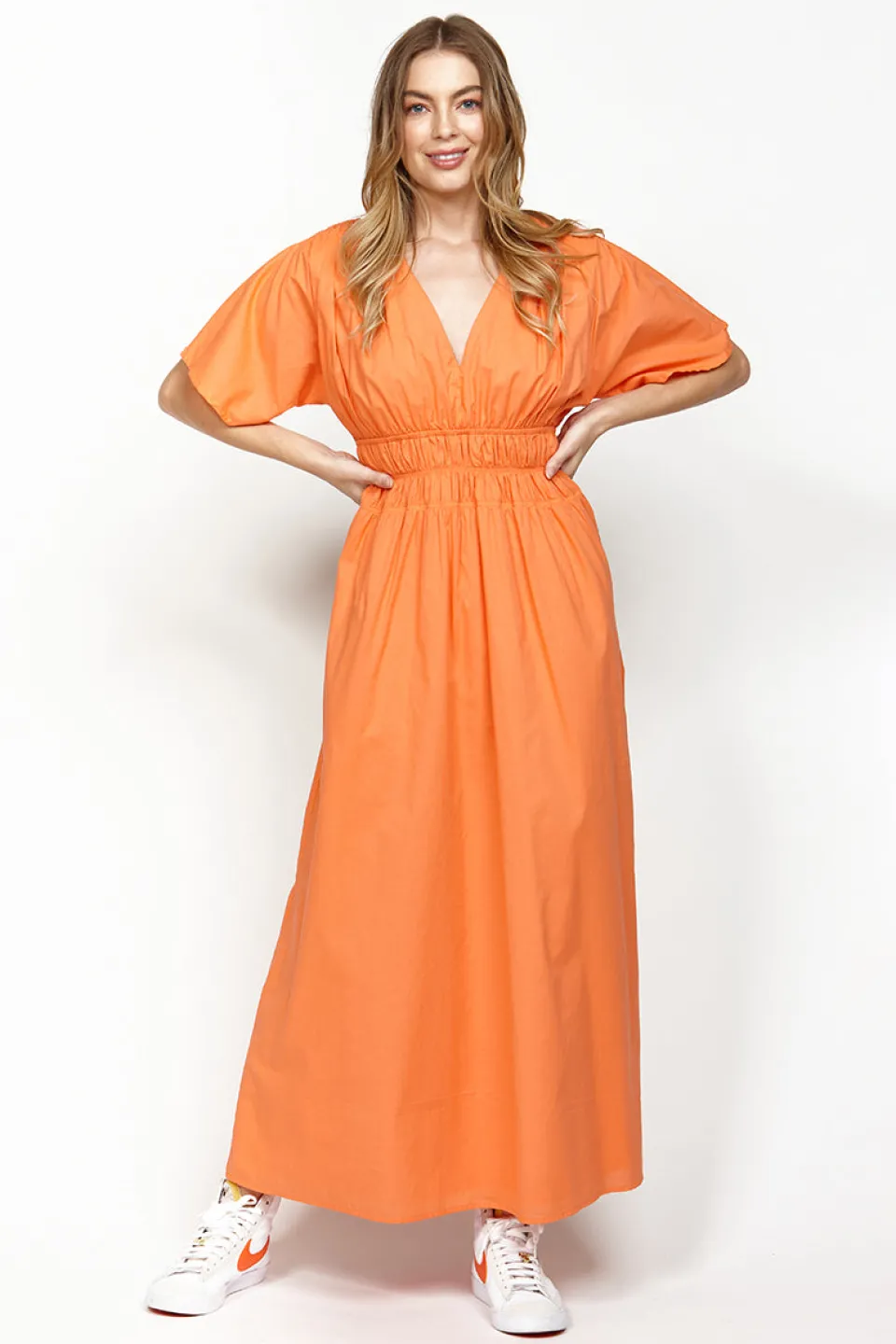 Leo + Be Commodore Orange SS Midi Dress