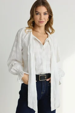 Ivy + Jack Compassion Ivory Texture Tie Front Blouse