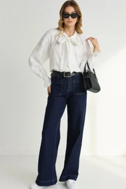 Ivy + Jack Compassion Ivory Texture Tie Front Blouse