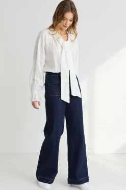 Ivy + Jack Compassion Ivory Texture Tie Front Blouse