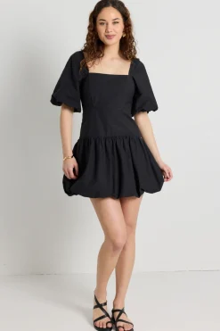 Love Lulu Composure Black Puff Short Sleeve Bubble Mini Dress