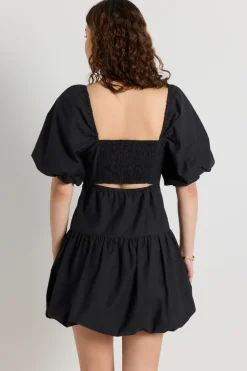 Love Lulu Composure Black Puff Short Sleeve Bubble Mini Dress