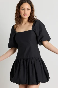 Love Lulu Composure Black Puff Short Sleeve Bubble Mini Dress