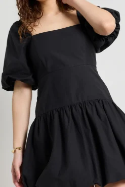 Love Lulu Composure Black Puff Short Sleeve Bubble Mini Dress