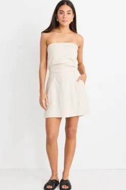 Love Lulu Conceptual Natural Linen Blend Strapless Top